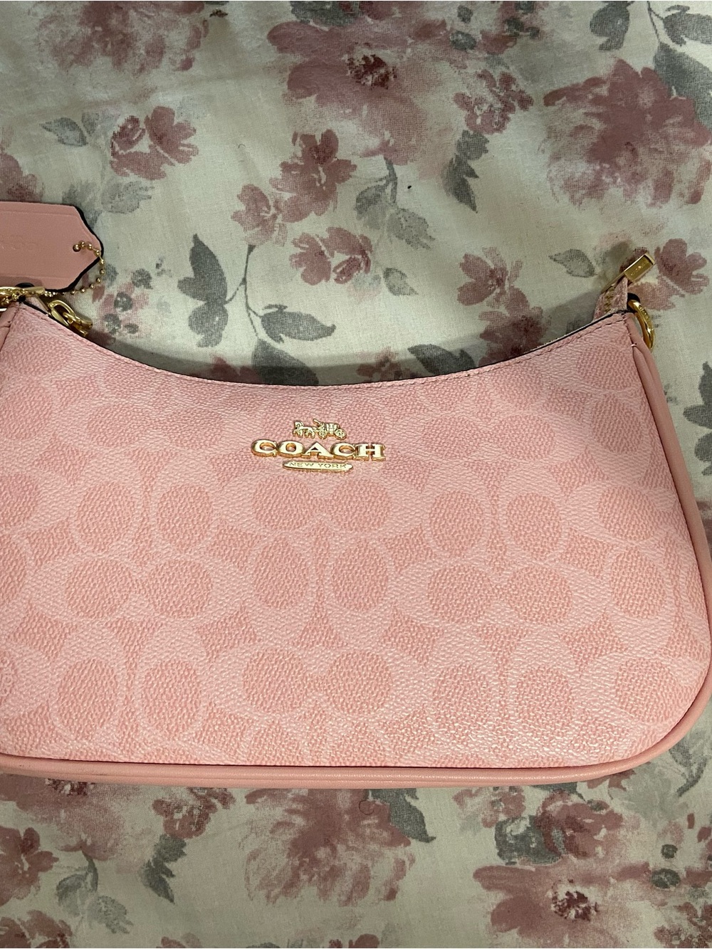 Coach Pink Signature Shoulder Bag with Gold Hardware